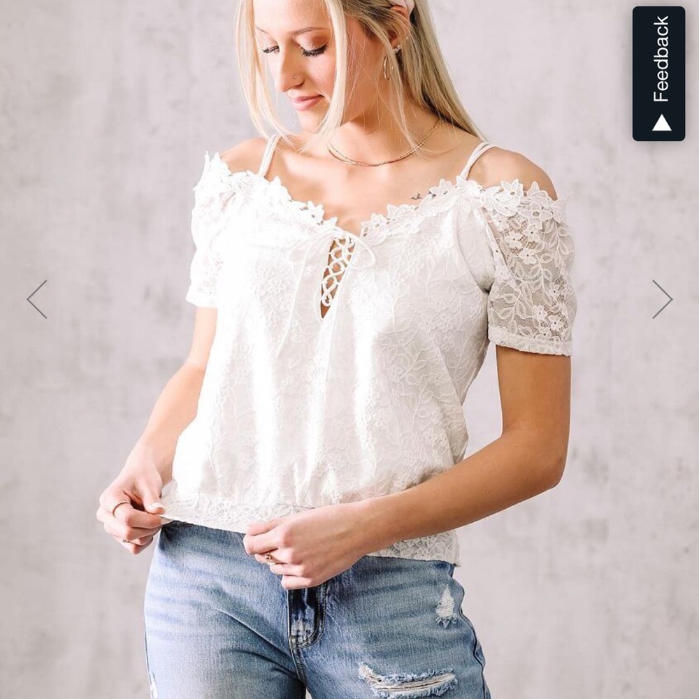 Willow and Root white lace top Sz. L